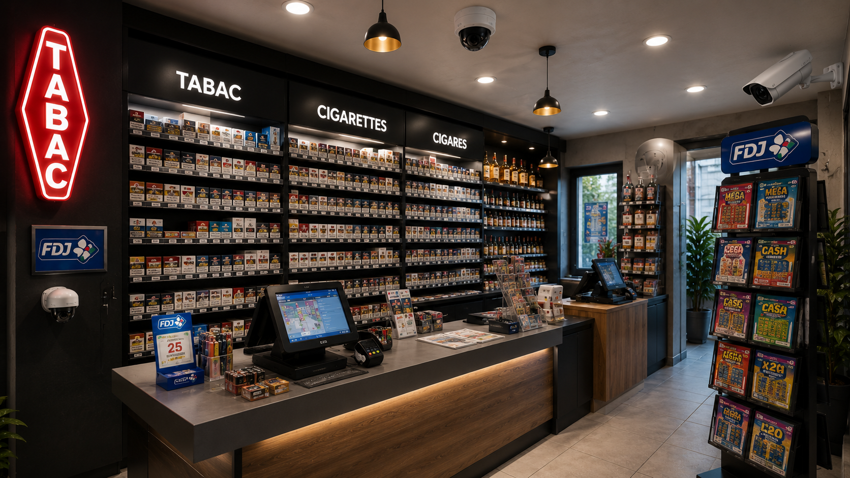 Caisse, caméras et monnayeur reliés à 5KROBOX dans un bureau de tabac